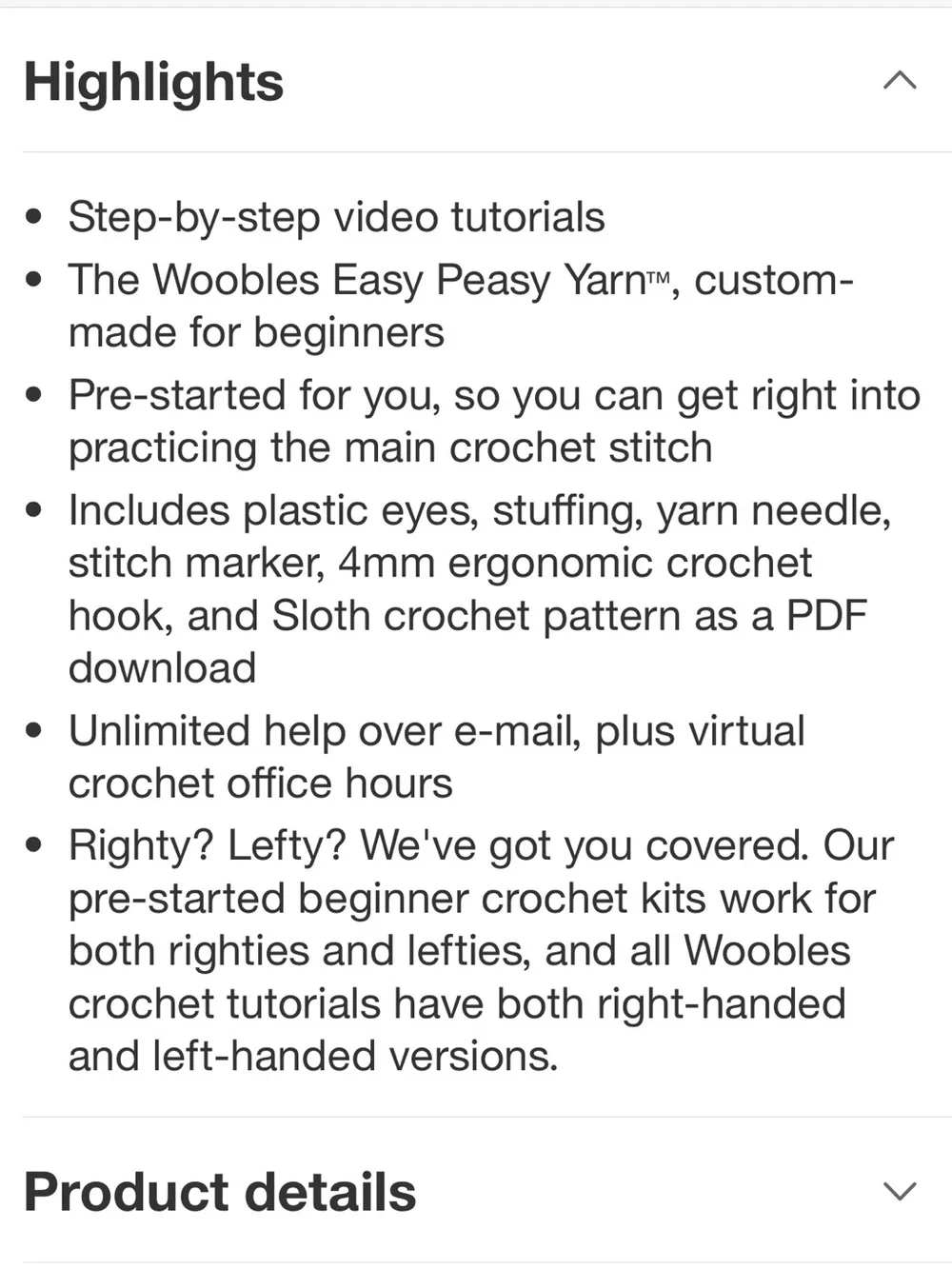 The Woobles Sam the Sloth Crochet Kit